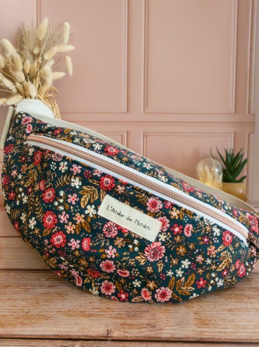 Sacs banane adulte Floral sur fond bleu gris