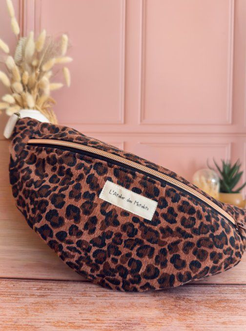 Sacs banane adulte velours côtelé léopard