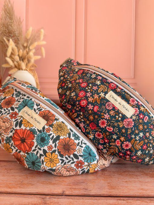 Sacs banane adulte Floral sur fond bleu gris