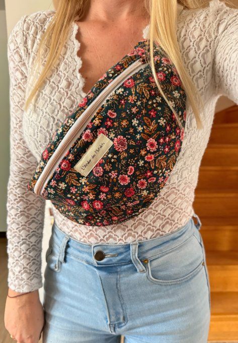 Sacs banane adulte Floral sur fond bleu gris