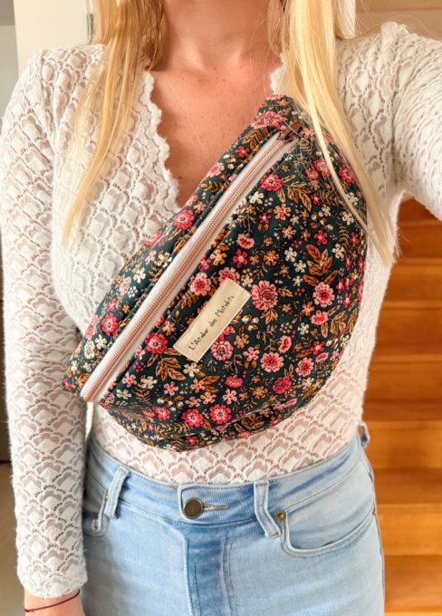 Sacs banane adulte Floral sur fond bleu gris