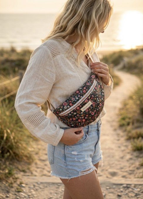 Sacs banane adulte Floral sur fond bleu gris