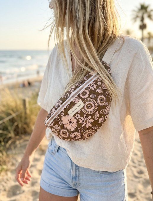 Sacs banane adulte Floral rose sur fond kaki 